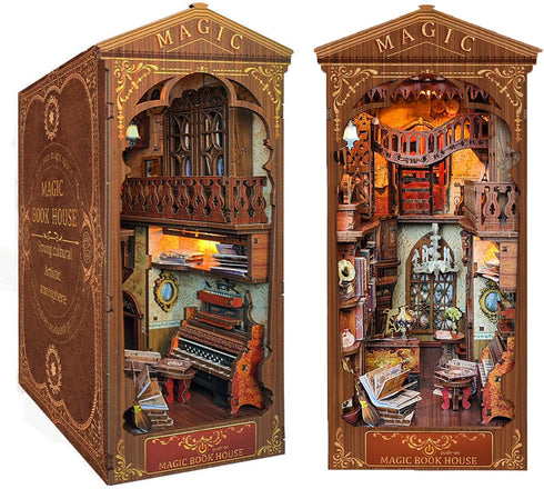 DIY Book Nook Kit by Spilay, Dollhouse Bookshelf Insert Decor Alley, Handmade Crafts Gifts with LED