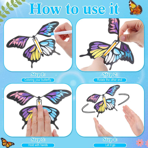 Seenelling 44 32 12 2) Pcs Flying Butterfly Craft Kit with Wind up Butterflies and Color Pens People Painting White