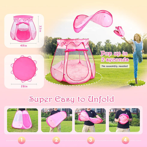 1 Princess Castle Girls Play Tent with Rug Pop Up Play Tent for Toddlers Kids DISHIO Playhouse Toys for Year Old