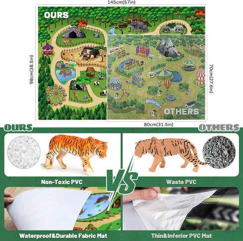 57x38.5Jumbo Mat,12PCS Playset FRUSE Safari Animals Figures Toys w/ Play Realistic Jungle Wild Zoo Animals Figurines