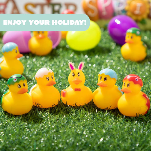 12 JOYIN Pcs Filled Easter Eggs with Rubber Duck and Rabbit Duckies, Bright Colorful Prefilled Easter Eggs for Kids Fun