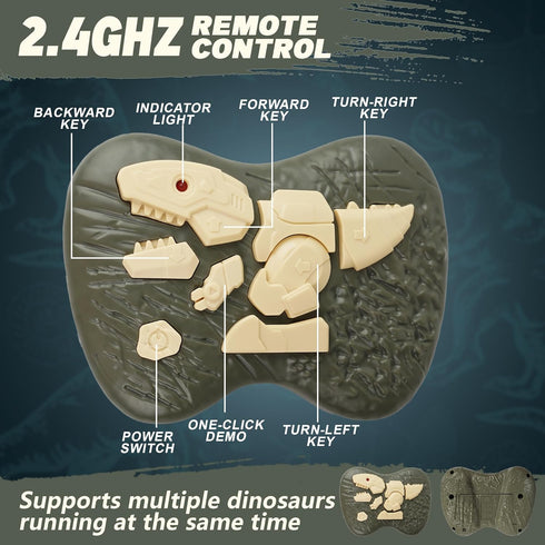 Dinosaur Toys for Kids - 2.4G Remote Control Velociraptor with 3D Eye, Shaking Head, LED Light & Roaring Sounds for 6+