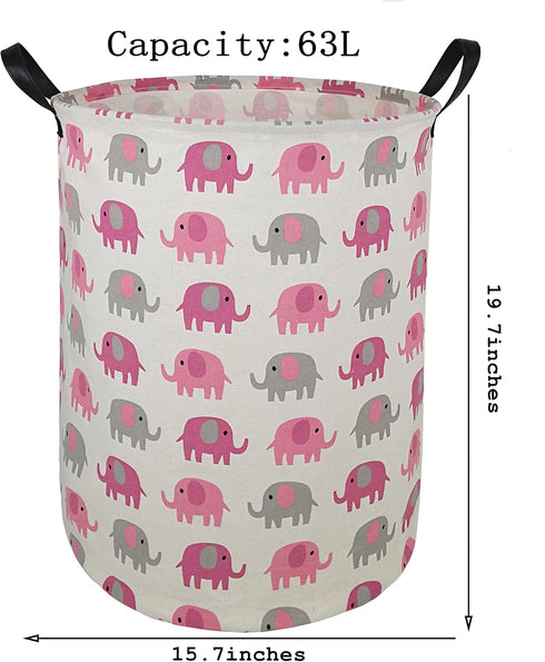 19.7 Laundry Hamper, Waterproof Canvas Storage Bins, Collapsible Clothes Organizer Basket for Kids Baby Room (elephant)