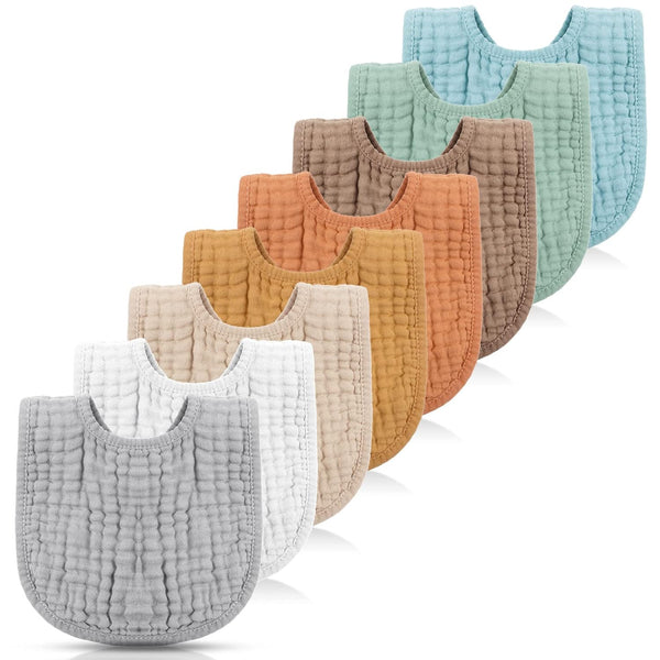 Frienda 8 Pcs Muslin Bibs, Baby Cotton Bandana Drool Bibs Bulk for Boys Girls Newborn, 6 Absorbent Layers