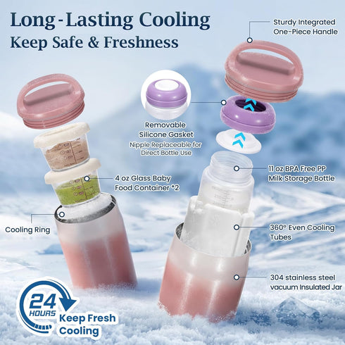 HASHMUST 3-in-1 24H 360 11oz 8oz 27oz Breast Milk Cooler for Cooling, Breastmilk Chiller with Bottle & Baby Food