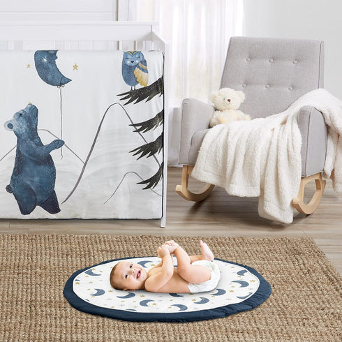 Tummy Sweet Jojo Designs Moon and Star Boy or Girl Baby Playmat Time Infant Play Mat - Navy Blue and Gold Watercolor