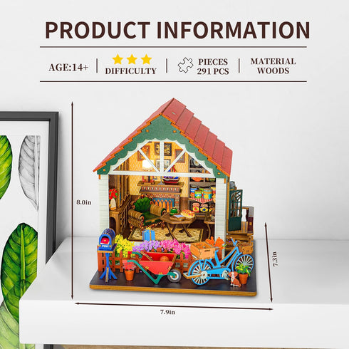Roine Lxux 3D DIY Miniature Dollhouse Kits - Wooden Tiny Building Model Puzzle with LED Lights for Beginners - Craft