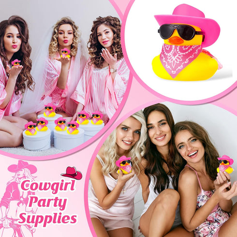 24 Set Sosation Cowboy Rubber Duck Bulk Mini Yellow Duckies Bath Party Tiny Ducks Bathtub Toy with Cowboy Hat Paisley
