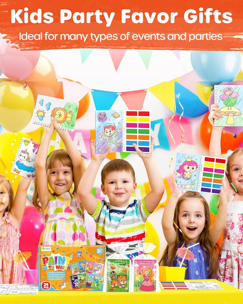 24 Pack 4-8-12, D-FantiX Paint with Water Coloring Books for Kids Ages Birthday Party Favors Bulk Gifts Goodie Bag