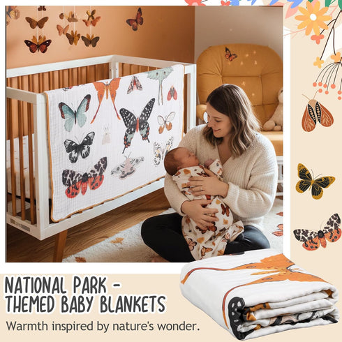 47 47 Inch Summer SmoothNovelty Butterfly Muslin Blanket x Warm Soft Cotton Muslin Swaddle Blanket, Boho Nursery