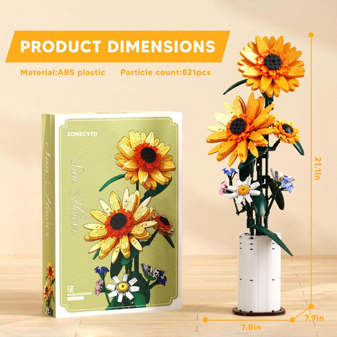 ZONECYTD Sets 821Pcs Sunflower Building Blocks Flower Bouquet with Vase for Adults Teens, Flower Garden Building Toys
