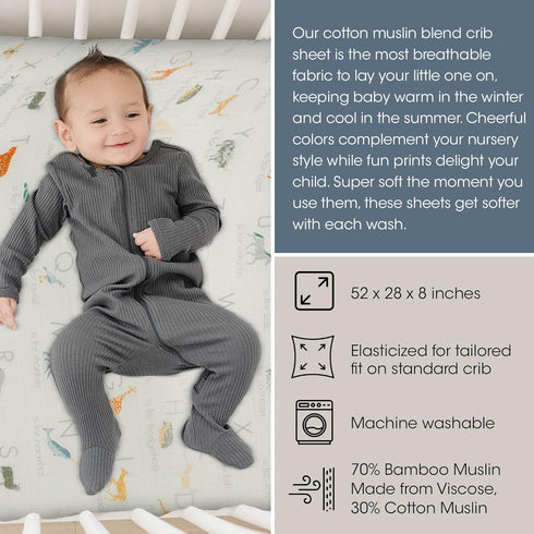 Bebe au Lait Oh-So-Soft Muslin Crib Sheet, Soft Muslin Design, Stylish Pattern - Saguaro Cactus