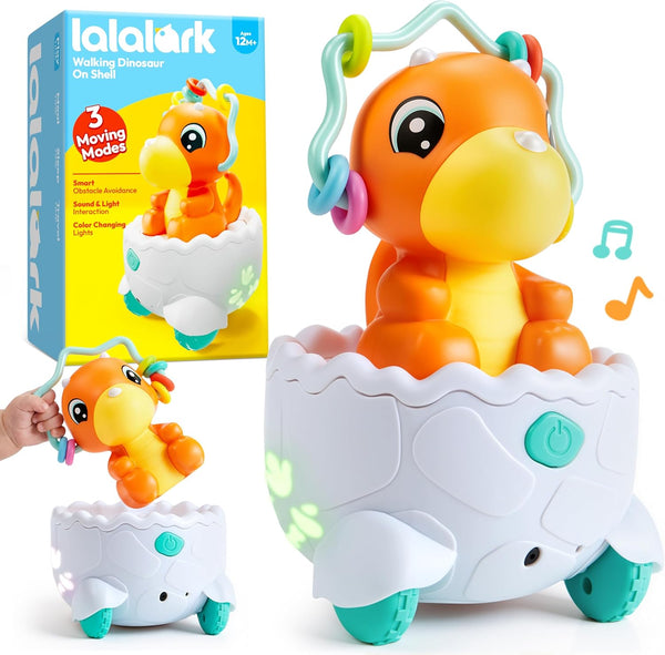 lalalark Dinosaur 2 in 1 Moving Musical Toy, Tummy Time Toys with Auto-Avoiding