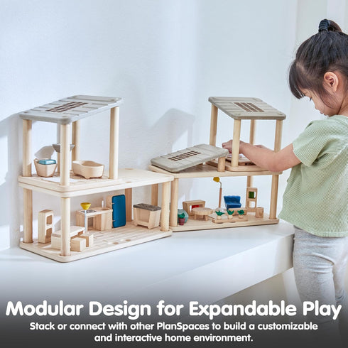Set Set PlanToys Wooden Dollhouse Bathroom Room | Bath, Toilet, Sink & Accessories Furniture | Open Ended Role Play