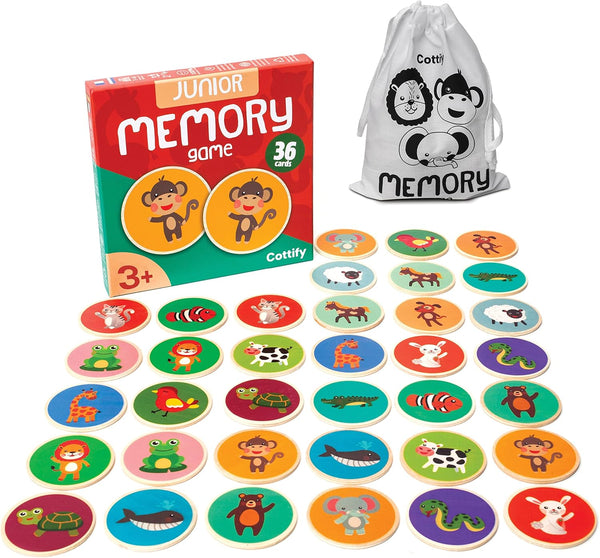 Montessori-Inspired Wooden Matching Game for Toddlers 2-4 Years, 36 Card Set with Carry Bag