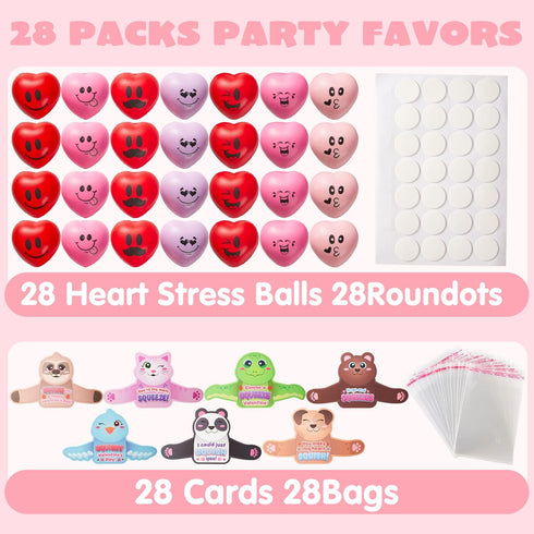 28 Packs JOYIN Heart Stress Ball with Valentine Cards Heart Shape squishy toy Stress Relief Fidget Toy with Valentines