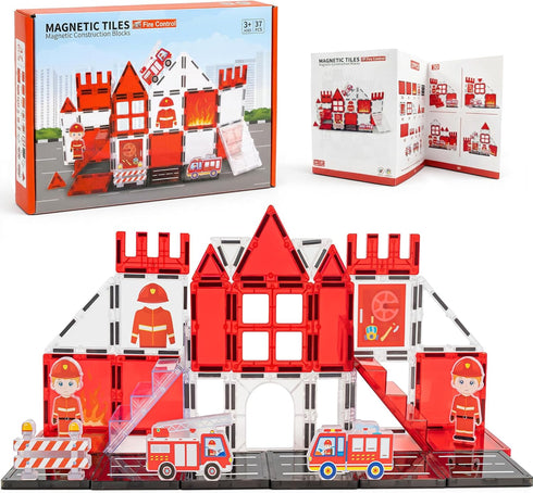 LADFAR Magnetic Tiles for Kids Ages 3+, Fire Rescue Magnetic Tiles Building Blocks