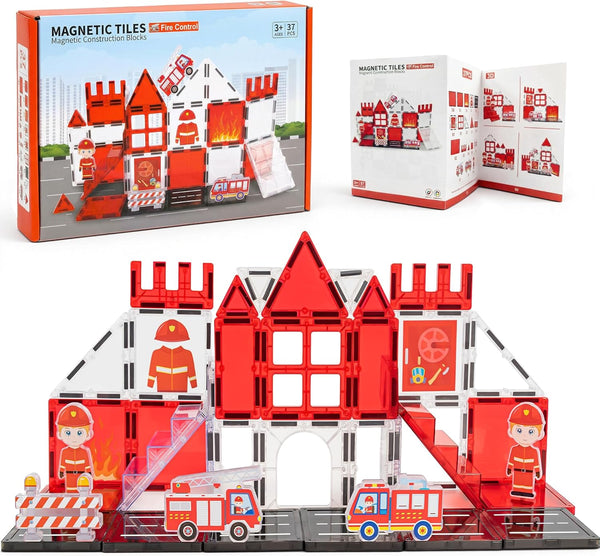 LADFAR Magnetic Tiles for Kids Ages 3+, Fire Rescue Magnetic Tiles Building Blocks
