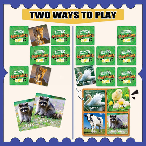 100PCS YTSQLER Animal Matching Game for Kids Memory Card Game for Toddlers Preschool Learning Activities Memory