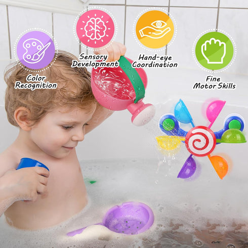 Oukitoymer Set 3, Swimming Baby Bath Toy, Kids Watering Can Bathing Spoons Windmill Water Toys of Fun Interactive Water