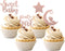 36 PCS Baby Shower Girl Cupcake Toppers, Moon Glitter Star It's a Girl Sweet Baby Gender Reveal Picks, Rose Gold