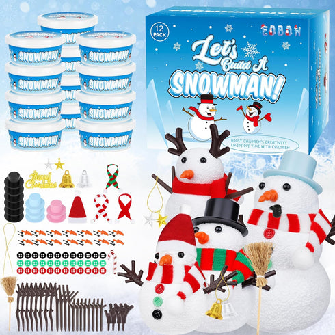 12 Pack Christmas Craft, DIY Snowman Kit for Kids, Indoor Decorations and Creative Air Dry Modeling Clay