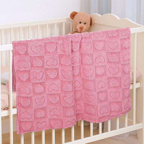 Plush Soft with Heart Checkered Baby Blanket,Fleece Infant Toddler Blankets for Girls Boys,Warm Lightweight Breathable Newborn Receiving Blankets for Crib Stroller 32"×37" (deep Pink, Heart) by VEIDIA