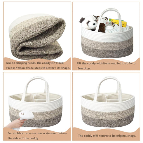 luxury little Diaper Caddy Organizer, Large Cotton Rope Nursery Baby Basket, Changing Table Organizer for Baby Diaper