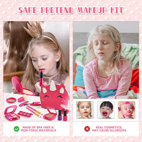 Set 3-5 4-6, 3 4 5 6 7 Toddler Pretend Makeup Kit for Girls, Play Makeup for Kids Fake Make up Toy with Unicorn Purse