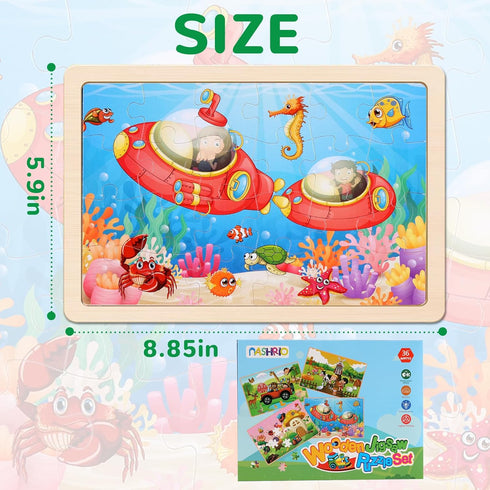 Wooden Puzzles Toys for Kids Ages 3-5 - Set of 4 Packs with 20-Piece Farm Animal Theme Jigsaw Puzzles