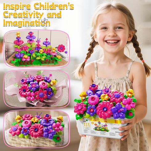 Novaluki 3 4 5 6 7 3-5 Flower Garden Building Toys for Toddler Years Old, DIY Stacking Toys with Storage Box, Kids STEM