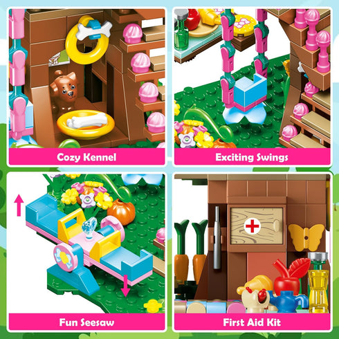 HOGOKIDS Tree House Building Set with LED Light, 622pcs Treehouse Building Blocks Toys, Forest Up House Kit with Slide
