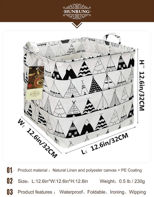HUNRUNG Square Storage Bins - Nursery Hamper Canvas Laundry Basket, Foldable Waterproof Boxes for Toy Organizer