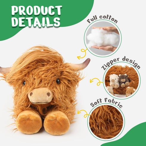 5PC 1 Mommy 4 3-8, Highland Cow Stuffed Animals with Babies Inside, Highland Cow Plush & Surprise Babies, Cute Soft
