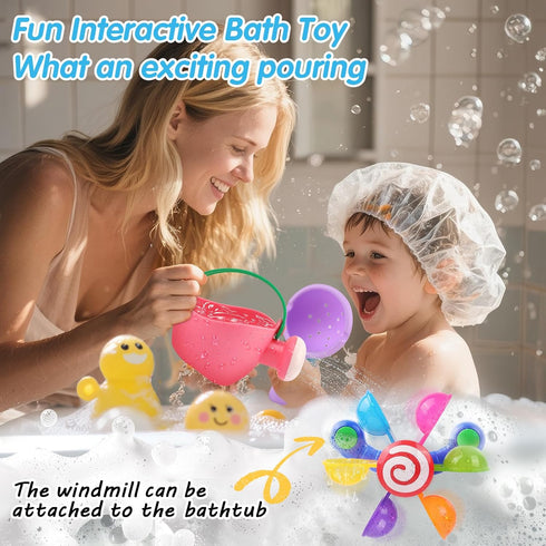 Oukitoymer Set 3, Swimming Baby Bath Toy, Kids Watering Can Bathing Spoons Windmill Water Toys of Fun Interactive Water