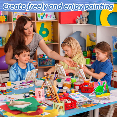 24 Packs Set 4 4 Inch Teling Mini Canvas with Easel Paint Kids Painting Kit with Mini x Canvas Wooden Easel Watercolors