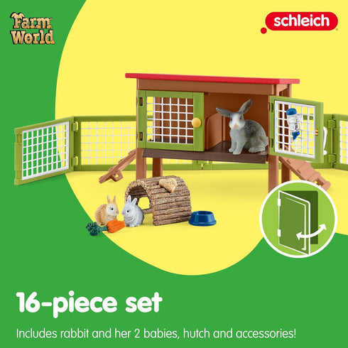 Schleich Farm World 8 Piece Rabbit Hutch Set with Figurines, Farm Animal Toys and Accessories for Kids 3+