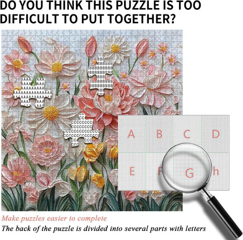 PICKFORU 1000 Spring Floral Puzzles for Adults Pieces, Wildflower Garden Flower Jigsaw Puzzle Oil Painting, Impossible