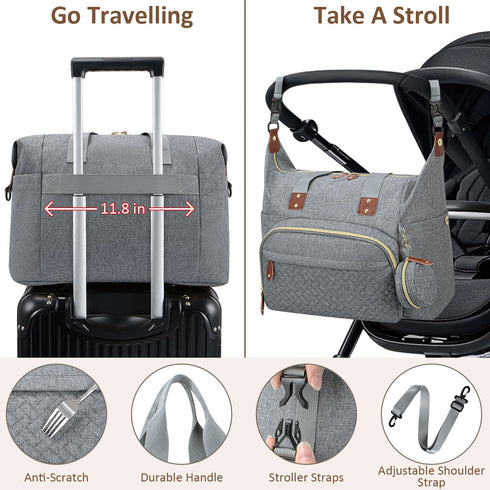 Diaper Bag Tote: Grey, Large Tote for Women with Pacifier Case & Shoulder Straps, Cute Hospital Baby Diaper Bag for Mom