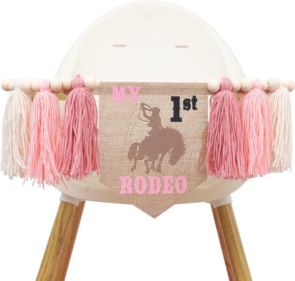 AOQURE My First Rodeo High Chair Pink Tassel Banner - Cowgirl One Birthday