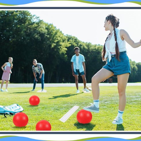 Hiboom 10 Pcs Kickball Set with 10 Inches Dodgeball, 5 Rubber Bases, Needles and Ball Pump for Backyard Games
