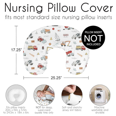 Sweet Jojo Designs Construction Truck Nursing Pillow Cover Breastfeeding Pillowcase for Newborn Infant Bottle or Breast