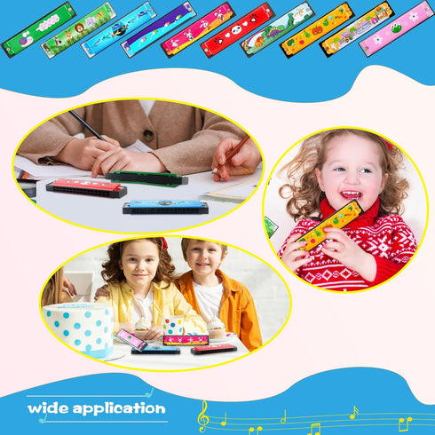 64 Pcs Kids Harmonica Bulk, Cartoon Harmonica Toy, 16 Holes Musical Instrument for Beginner Children
