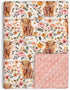 Highland Cow Baby Blanket, Boho Floral Farmhouse Minky Blanket, Double Layer Dotted Backing, 30"x40" for Nursery