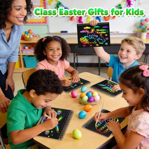 24 Pack Scratch Art Party Favors for Kids: Rainbow Scratch Art Notebook, Easter Basket Stuffers, Coloring Books Goodie