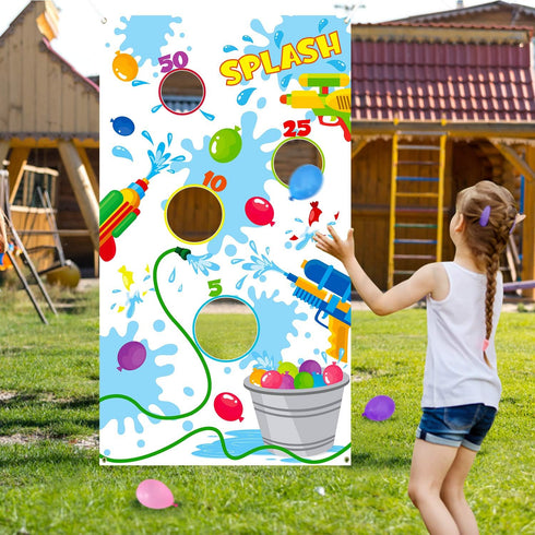 Toss Game Banner for Water Balloons - 4 Score Holes Shooter Target for Water Gun, Pool Party Supplies