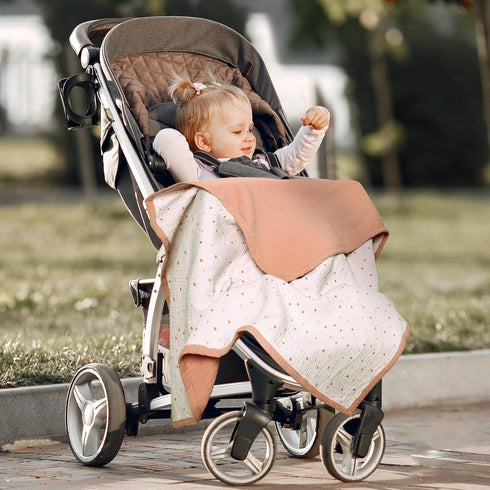 4-Layer 47"x47"(Peach lulumoon Muslin Baby Blanket for Girls: Soft Cotton Toddler Blanket for Daycare - Reversible