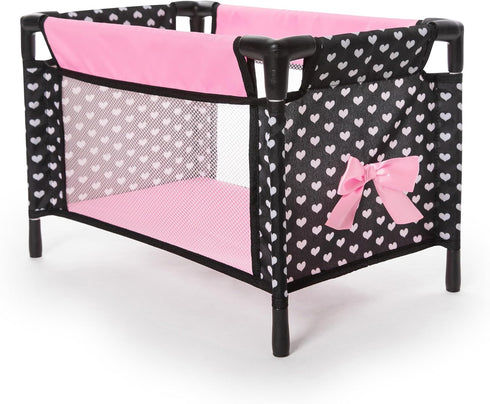 Bayer Design Dolls Travel 9 Piece Set - Black, Pink, Hearts, Accessories for Dolls Up to 18"