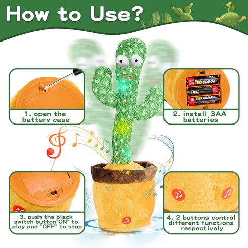 Dancing Talking Cactus Baby Toys, Singing Mimicking Recording Toys with 120 English Songs, Musical Gifts