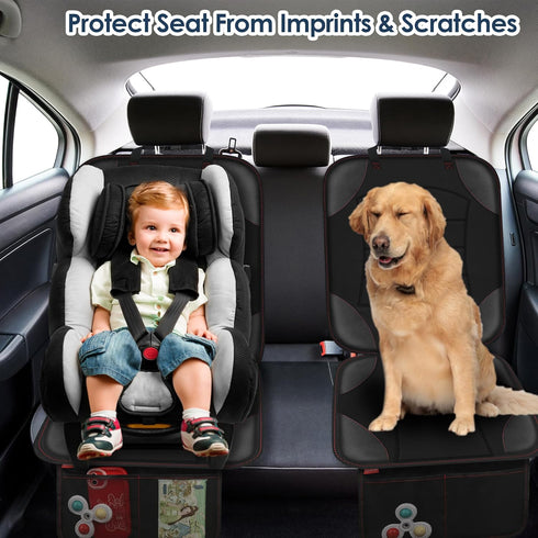 2 Vehicles(2-Pack,Black) Sinvitron Car Seat Protector for Child Car Seat - Waterproof Non-Slip Leather Mat with Mesh